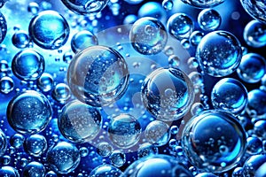 Blue air bubbles in water. An abstract background created by air bubbles in water under blue lighting photo