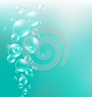 Air bubbles in water on cyan