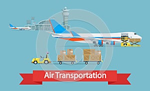 Air cargo transportation concept. Flat style illustration.