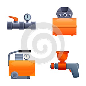 Air compressor icons set cartoon vector. High pressure air compressor