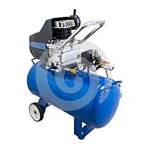 Air compressor on isolated background with clipping path. Pump machine or pneumatic engine use in car factory