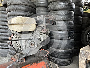 Air compressor used in a auto shop for inflating tire.