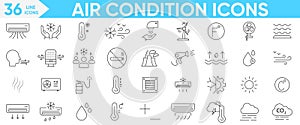 Air Condition icon set Related heating, ventilation, thermostat, smart ac, remote control and more.Vector and illustrator