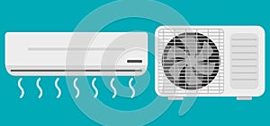 Air condition split system set. Air conditioner icons. Vector illustration