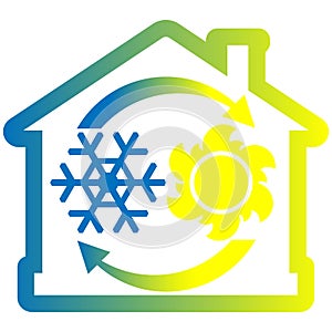 Air condition system colorful icon, house with snowflake, sun and arrows