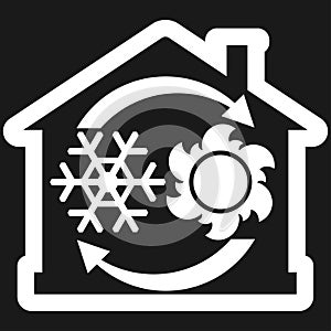 Air condition system icon, house with snowflake, sun and arrows