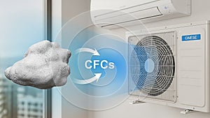 Air conditioner emitting cfcs affecting ozone layer depletion and environmental pollution