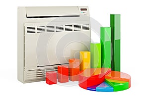 Air conditioner, floor standing unit with growth bar graph and pie chart, 3D rendering