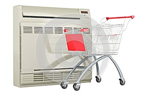 Air conditioner, floor standing unit with shopping cart, 3D rendering