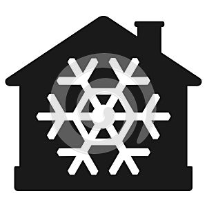 Air conditioner icon, house with snowflake