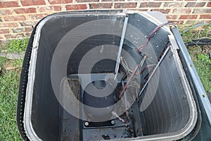 Air conditioner maintenance, compressor condenser coil photo