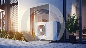 Air conditioner in a modern building, 3d rendering mock up, Generative AI illustrations