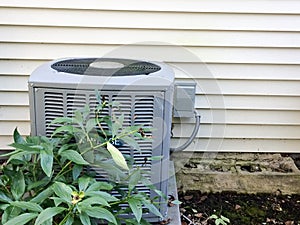 Air conditioner outdoor unit for central air with green plant