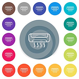 Air conditioner outline flat white icons on round color backgrounds