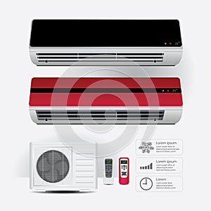 Air Conditioner Realistic and Remote Control with Cold air Symbols