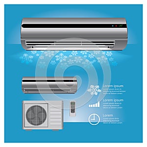 Air Conditioner Realistic and Remote Control with Cold air Symbols Vector Illustration