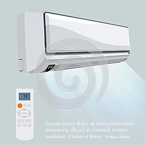 Air conditioner vector background ad.Split system air conditioner. Cool and cold climate control system. Realistic conditioning