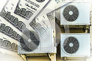 Air conditioners devices for maintaining a set temperature  on the background of money .