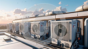 Air conditioners on the roof of the building. Generative AI