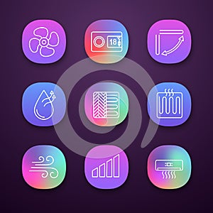 Air conditioning app icons set