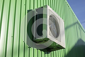 Air conditioning on building. Shop cooling system. Air-conditioned wall