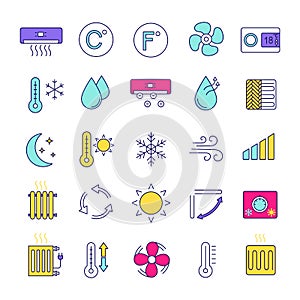 Air conditioning color icons set