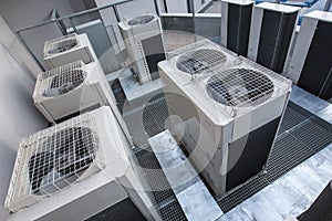 Air conditioning equipment atop a modern building