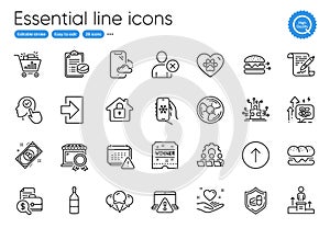 Air conditioning, Food delivery and Ice creams line icons. For website, printing and application. Vector