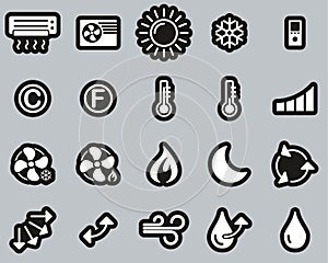 Air Conditioning Icons White On Black Sticker Set Big