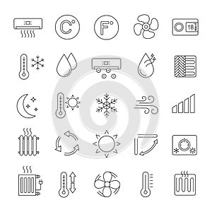 Air conditioning linear icons set