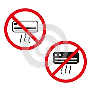 Air conditioning prohibition signs. Climate control restriction. Vector illustration. EPS 10.