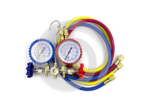 Air Conditioning Refrigerant, Pressure Gauges set isolate on white background