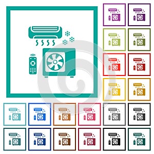 Air conditioning system flat color icons with quadrant frames