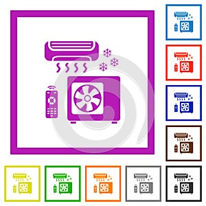 Air conditioning system flat framed icons
