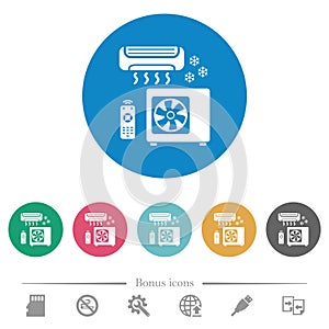 Air conditioning system flat round icons