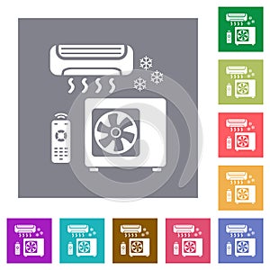 Air conditioning system square flat icons