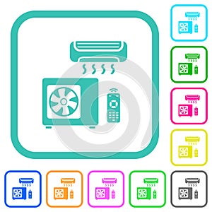 Air conditioning system vivid colored flat icons