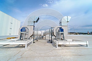 The air conditioning and ventilation system of industrial building on the roof
