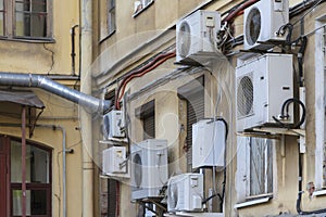 Air conditioning and ventilation system on the yellow wall