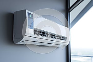 air conditioning on the wall in a modern interior, air cooling. Copy space