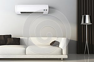 air conditioning on the wall in a modern interior, air cooling. Copy space