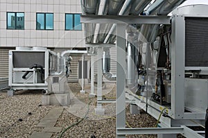 Air cooled water chiller plant with pipework