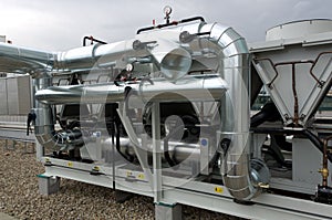 Air cooled water chiller plant with pipework