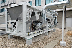 Air cooled water chiller plant with pipework