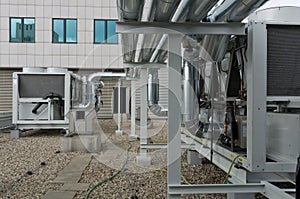 Air cooled water chiller plant with pipework photo
