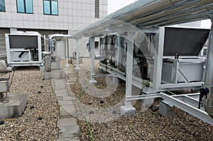 Air cooled water chiller plant with pipework photo