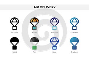Air Delivery icon in different style. Air Delivery vector icons designed in outline, solid, colored, filled, gradient, and flat