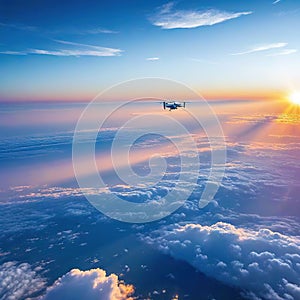 Air drone aerial view cloudscape landscape nature outdoor fly from above earth clouds sun Graphic Art