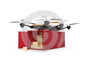 Air drone carrying a cargo container