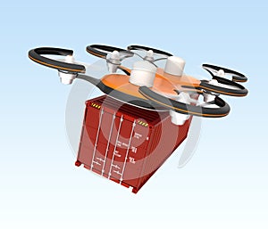 Air drone carrying a cargo container in the sky